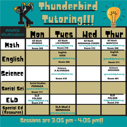  Afterschool Tutorial is available to all students